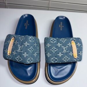 Blue Denim Slide Sandals. No Brands.